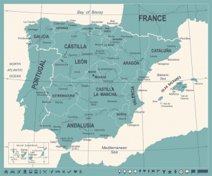  Carte magnétique de l'Espagne, vintage, bleu