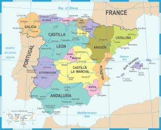  Carte magnétique de l'Espagne, illustré, COLOREE