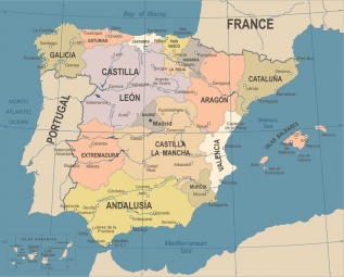 Carte magnétique de l'Espagne, vintage, COLOREE