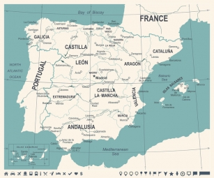  Carte magnétique de l'Espagne, vintage, COLOREE