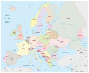 Carte magnétique de l'Europe, politique, COLOREE