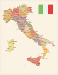  Carte magnétique de l'Italie, illustré, COLOREE