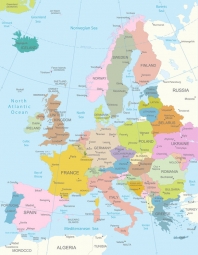  Carte magnétique de l'Europe, politique, COLOREE
