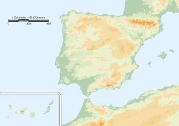  Carte magnétique de l'Espagne, géographique, sans étiquettes