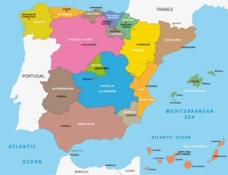  Carte magnétique de l'Espagne, administrative, COLOREE