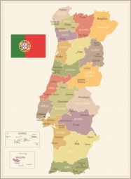  Carte magnétique du Portugal, vintage, COLOREE