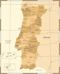  Carte magnétique du Portugal, vintage, beige