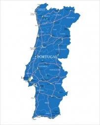  Carte magnétique du Portugal, administrative, bleu