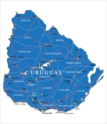  Carte magnétique de l'Uruguay, administrative, bleu
