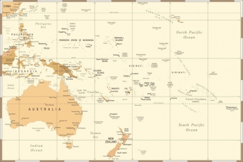  Carte magnétique Australie et Ocenies, vintage, beige