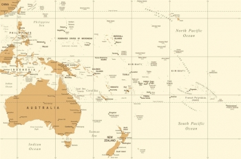  Carte magnétique Australie et Ocenies, vintage, beige