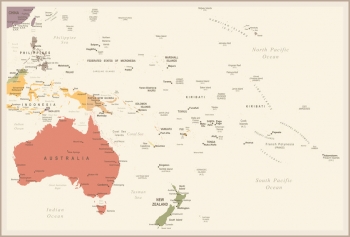  Carte magnétique Australie et Ocenies, vintage, COLOREE