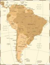  Carte magnétique de l'Amérique du Sud, vintage, beige