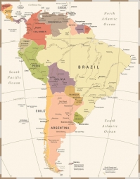  Carte magnétique de l'Amérique du Sud, vintage, COLOREE