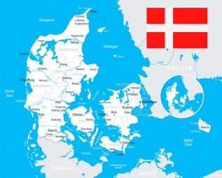  Carte magnétique du Danemark, illustré, COLOREE