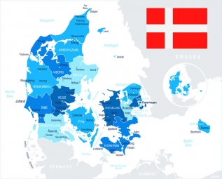 Carte magnétique du Danemark, illustré, bleu