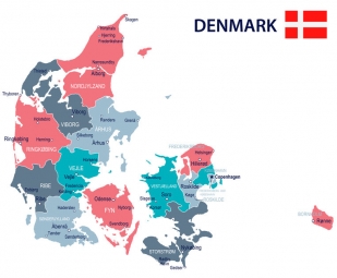  Carte magnétique du Danemark, illustré, COLOREE