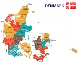  Carte magnétique du Danemark, illustré, COLOREE