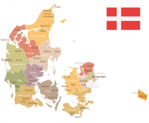  Carte magnétique du Danemark, vintage, COLOREE