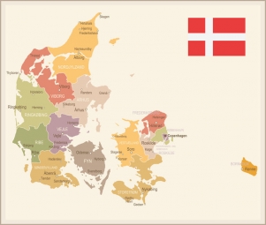  Carte magnétique du Danemark, vintage, COLOREE