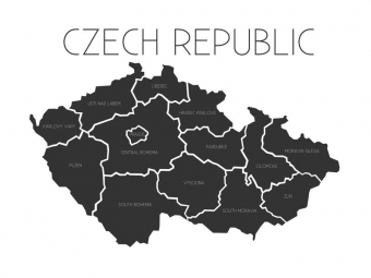  Carte magnétique de la Tchéquie, administrative, gris