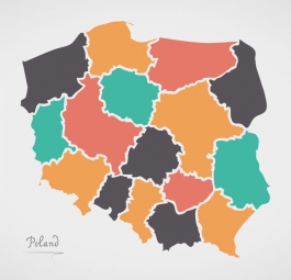  Carte magnétique de la Pologne, illustré, COLOREE