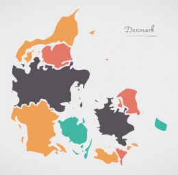  Carte magnétique du Danemark, illustré, COLOREE