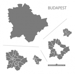  Carte magnétique de Budapest, illustré, gris