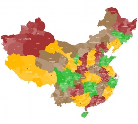  Carte magnétique de la Chine, administrative, COLOREE