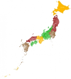  Carte magnétique du Japon, administrative, COLOREE