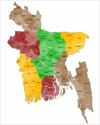  Carte magnétique du Bangladesh, administrative, COLOREE